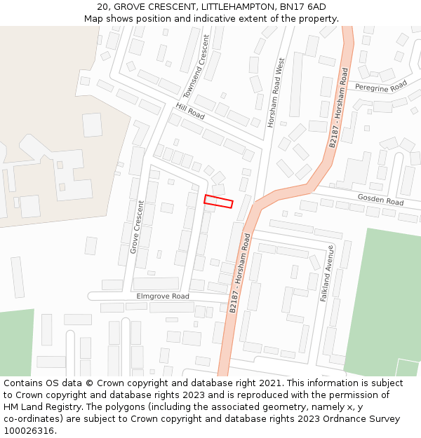 20, GROVE CRESCENT, LITTLEHAMPTON, BN17 6AD: Location map and indicative extent of plot