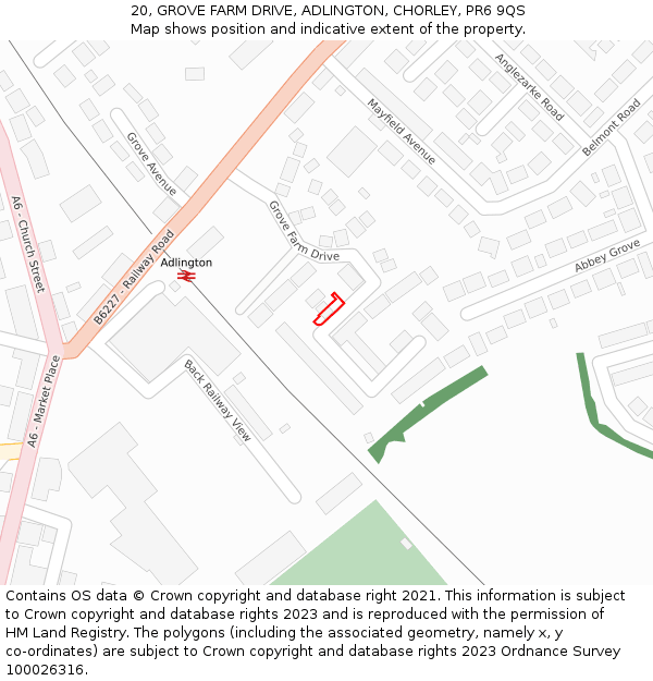20, GROVE FARM DRIVE, ADLINGTON, CHORLEY, PR6 9QS: Location map and indicative extent of plot