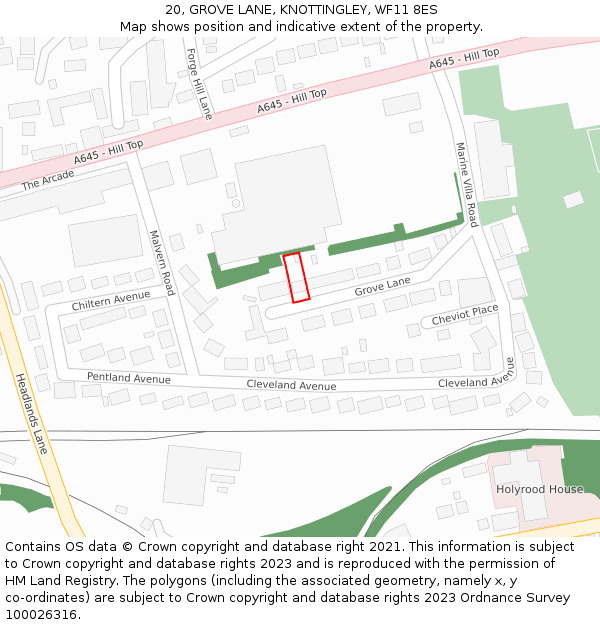 20, GROVE LANE, KNOTTINGLEY, WF11 8ES: Location map and indicative extent of plot