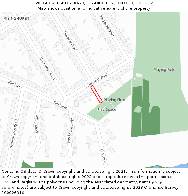 20, GROVELANDS ROAD, HEADINGTON, OXFORD, OX3 8HZ: Location map and indicative extent of plot