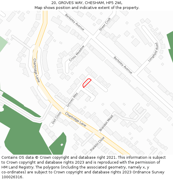 20, GROVES WAY, CHESHAM, HP5 2WL: Location map and indicative extent of plot