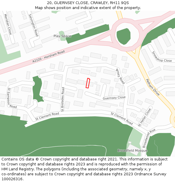 20, GUERNSEY CLOSE, CRAWLEY, RH11 9QS: Location map and indicative extent of plot