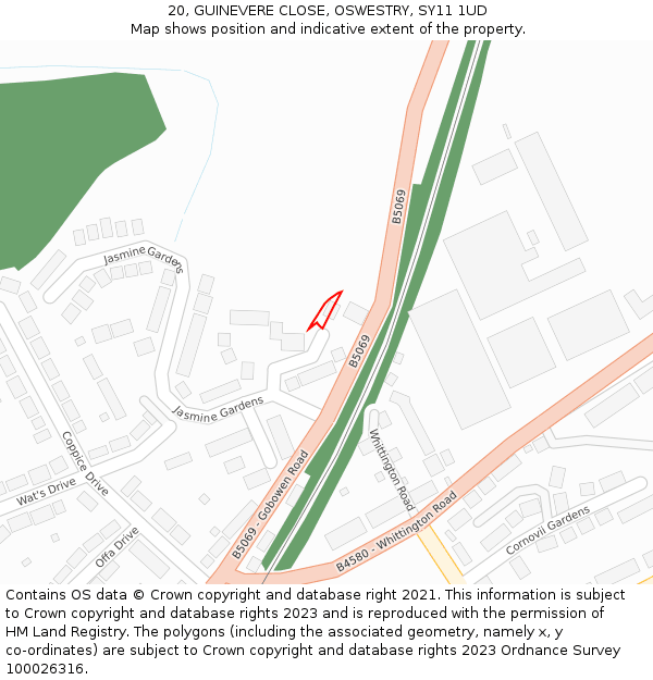 20, GUINEVERE CLOSE, OSWESTRY, SY11 1UD: Location map and indicative extent of plot