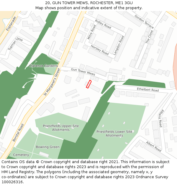20, GUN TOWER MEWS, ROCHESTER, ME1 3GU: Location map and indicative extent of plot
