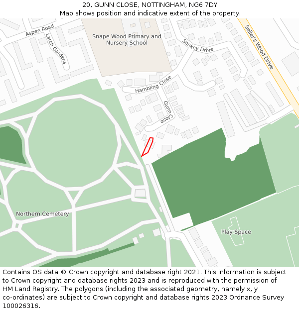 20, GUNN CLOSE, NOTTINGHAM, NG6 7DY: Location map and indicative extent of plot