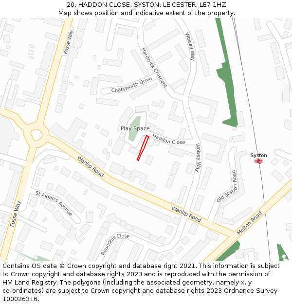 20, HADDON CLOSE, SYSTON, LEICESTER, LE7 1HZ: Location map and indicative extent of plot