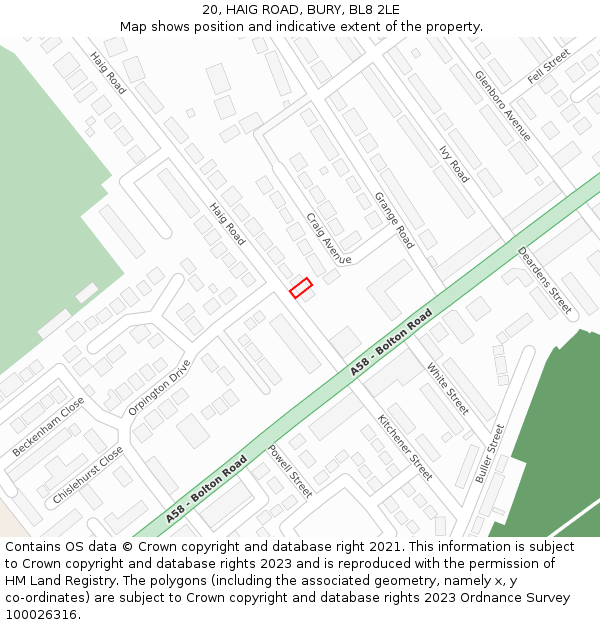 20, HAIG ROAD, BURY, BL8 2LE: Location map and indicative extent of plot