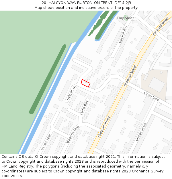 20, HALCYON WAY, BURTON-ON-TRENT, DE14 2JR: Location map and indicative extent of plot
