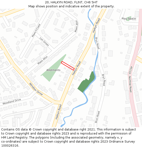 20, HALKYN ROAD, FLINT, CH6 5HT: Location map and indicative extent of plot