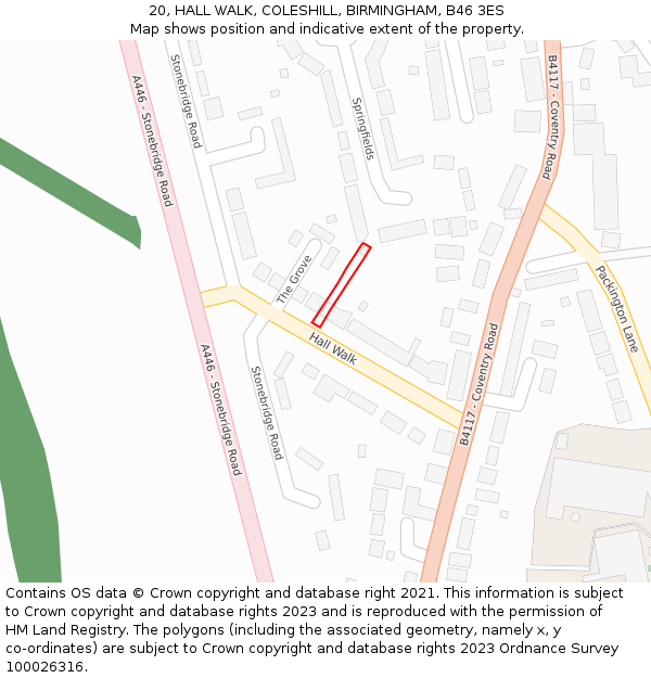 20, HALL WALK, COLESHILL, BIRMINGHAM, B46 3ES: Location map and indicative extent of plot