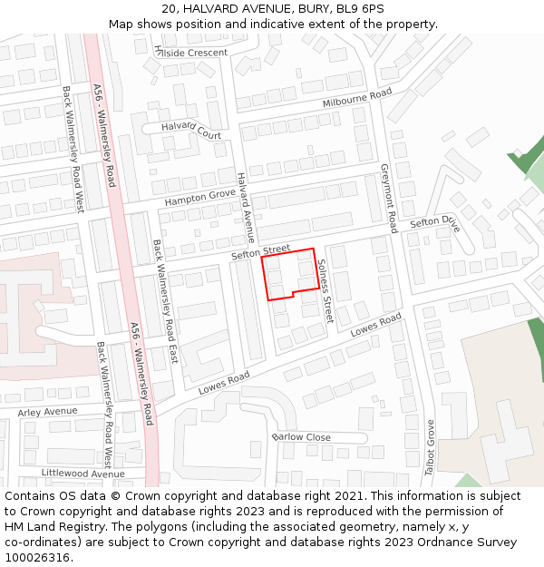 20, HALVARD AVENUE, BURY, BL9 6PS: Location map and indicative extent of plot