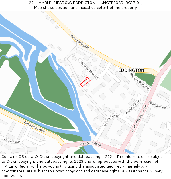 20, HAMBLIN MEADOW, EDDINGTON, HUNGERFORD, RG17 0HJ: Location map and indicative extent of plot