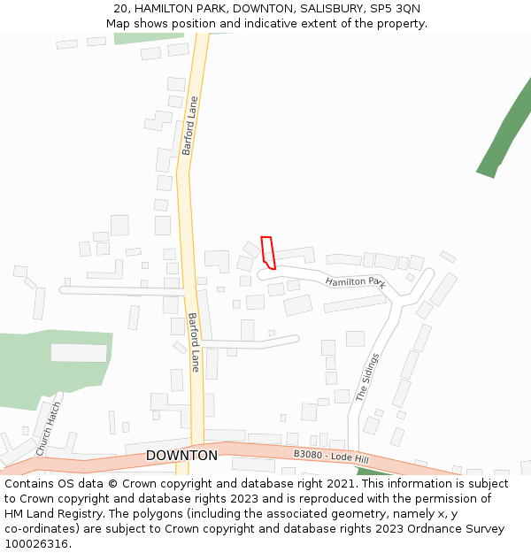 20, HAMILTON PARK, DOWNTON, SALISBURY, SP5 3QN: Location map and indicative extent of plot