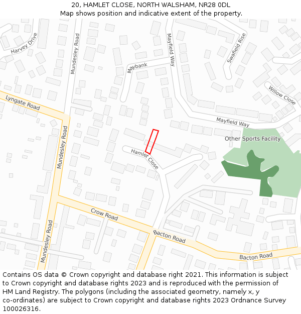 20, HAMLET CLOSE, NORTH WALSHAM, NR28 0DL: Location map and indicative extent of plot