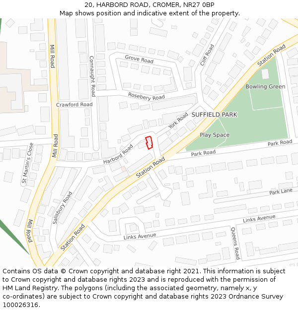 20, HARBORD ROAD, CROMER, NR27 0BP: Location map and indicative extent of plot