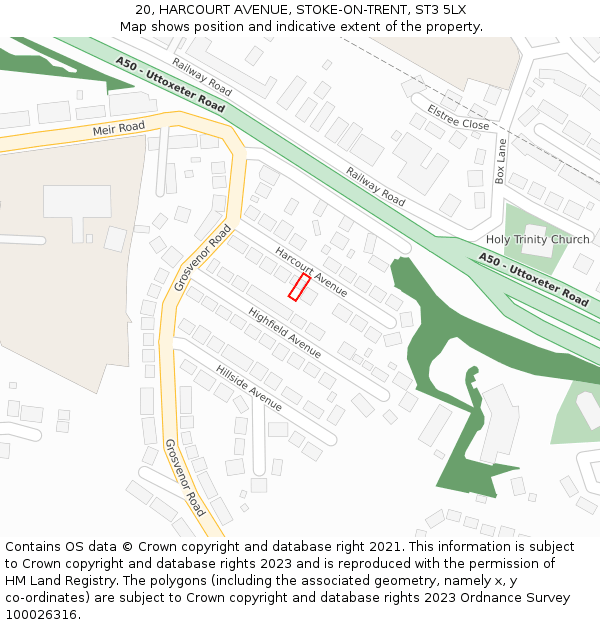 20, HARCOURT AVENUE, STOKE-ON-TRENT, ST3 5LX: Location map and indicative extent of plot