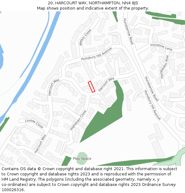 20, HARCOURT WAY, NORTHAMPTON, NN4 8JS: Location map and indicative extent of plot