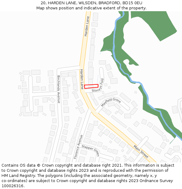 20, HARDEN LANE, WILSDEN, BRADFORD, BD15 0EU: Location map and indicative extent of plot