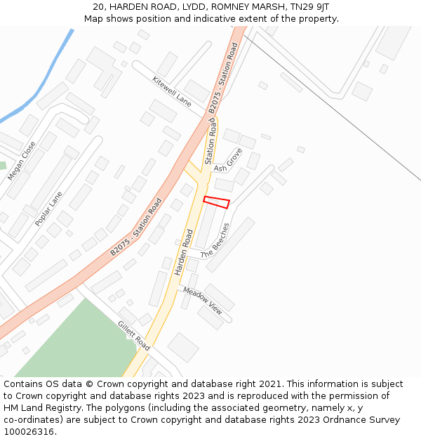 20, HARDEN ROAD, LYDD, ROMNEY MARSH, TN29 9JT: Location map and indicative extent of plot