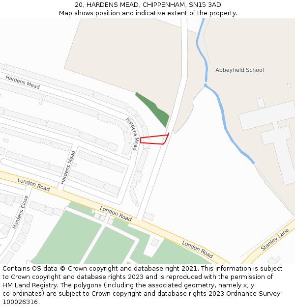 20, HARDENS MEAD, CHIPPENHAM, SN15 3AD: Location map and indicative extent of plot