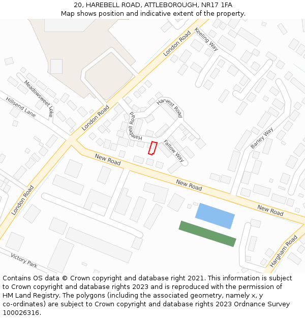 20, HAREBELL ROAD, ATTLEBOROUGH, NR17 1FA: Location map and indicative extent of plot