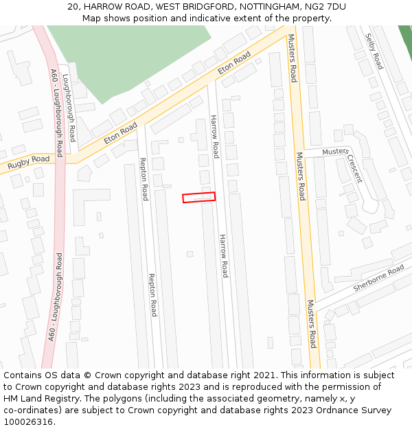 20, HARROW ROAD, WEST BRIDGFORD, NOTTINGHAM, NG2 7DU: Location map and indicative extent of plot