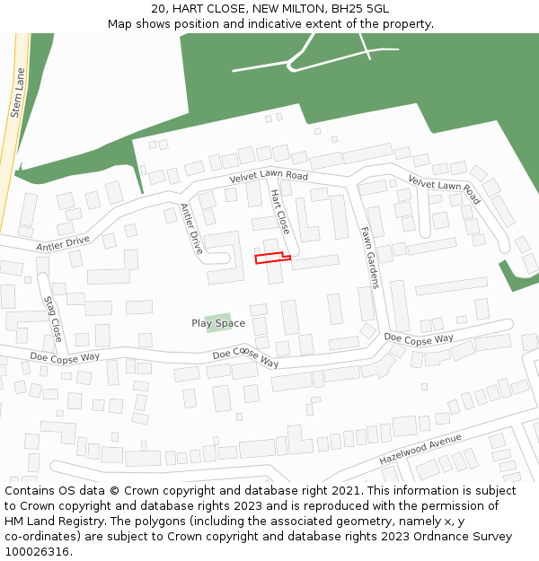 20, HART CLOSE, NEW MILTON, BH25 5GL: Location map and indicative extent of plot