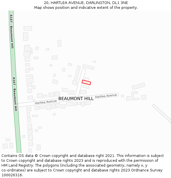 20, HARTLEA AVENUE, DARLINGTON, DL1 3NE: Location map and indicative extent of plot