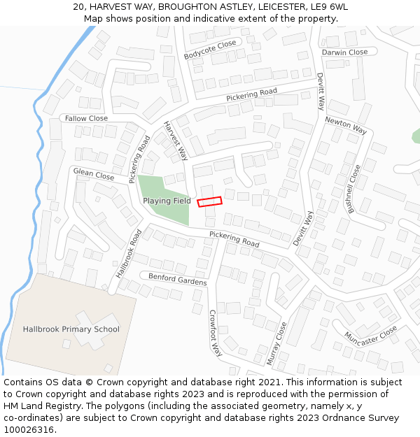 20, HARVEST WAY, BROUGHTON ASTLEY, LEICESTER, LE9 6WL: Location map and indicative extent of plot