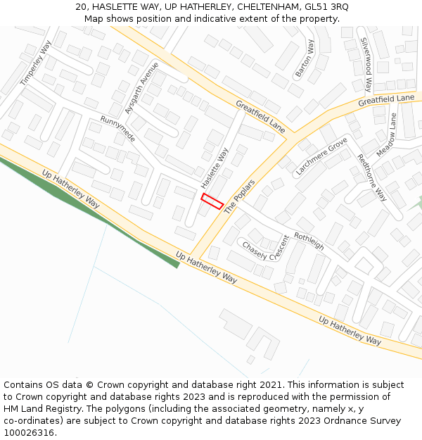 20, HASLETTE WAY, UP HATHERLEY, CHELTENHAM, GL51 3RQ: Location map and indicative extent of plot