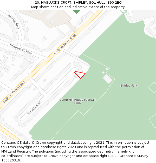 20, HASLUCKS CROFT, SHIRLEY, SOLIHULL, B90 2EG: Location map and indicative extent of plot