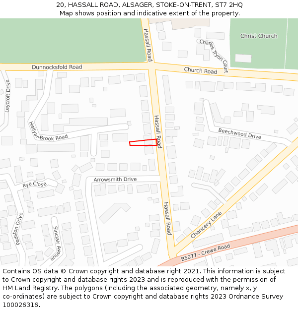 20, HASSALL ROAD, ALSAGER, STOKE-ON-TRENT, ST7 2HQ: Location map and indicative extent of plot