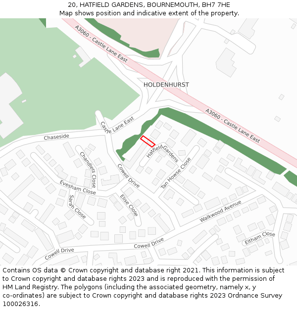 20, HATFIELD GARDENS, BOURNEMOUTH, BH7 7HE: Location map and indicative extent of plot