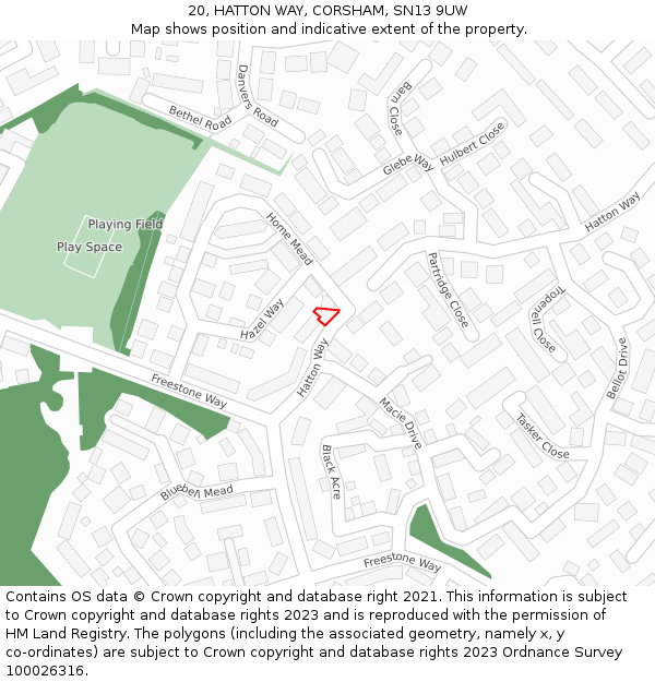 20, HATTON WAY, CORSHAM, SN13 9UW: Location map and indicative extent of plot