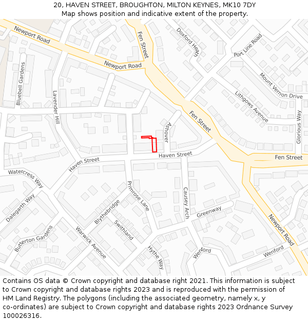 20, HAVEN STREET, BROUGHTON, MILTON KEYNES, MK10 7DY: Location map and indicative extent of plot