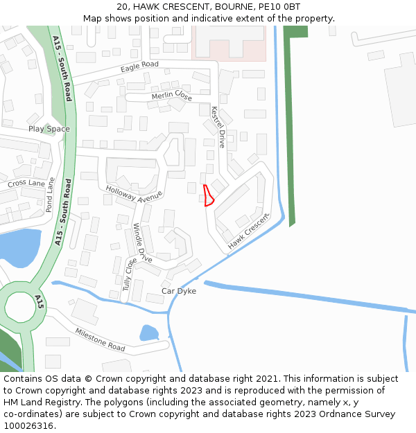 20, HAWK CRESCENT, BOURNE, PE10 0BT: Location map and indicative extent of plot