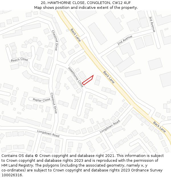 20, HAWTHORNE CLOSE, CONGLETON, CW12 4UF: Location map and indicative extent of plot