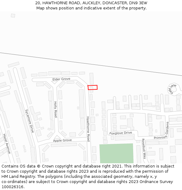 20, HAWTHORNE ROAD, AUCKLEY, DONCASTER, DN9 3EW: Location map and indicative extent of plot