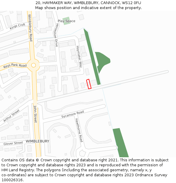 20, HAYMAKER WAY, WIMBLEBURY, CANNOCK, WS12 0FU: Location map and indicative extent of plot