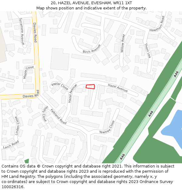 20, HAZEL AVENUE, EVESHAM, WR11 1XT: Location map and indicative extent of plot