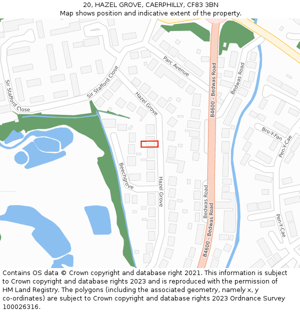 20, HAZEL GROVE, CAERPHILLY, CF83 3BN: Location map and indicative extent of plot