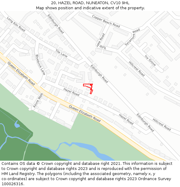 20, HAZEL ROAD, NUNEATON, CV10 9HL: Location map and indicative extent of plot