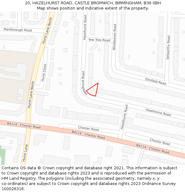 20, HAZELHURST ROAD, CASTLE BROMWICH, BIRMINGHAM, B36 0BH: Location map and indicative extent of plot