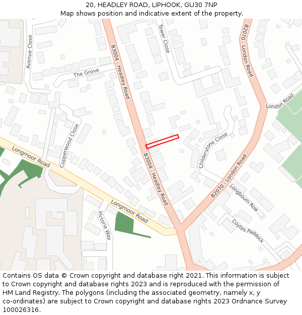 20, HEADLEY ROAD, LIPHOOK, GU30 7NP: Location map and indicative extent of plot