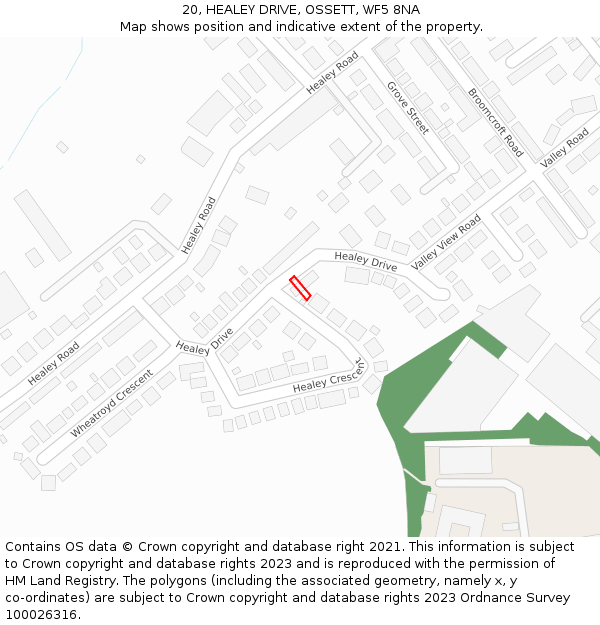 20, HEALEY DRIVE, OSSETT, WF5 8NA: Location map and indicative extent of plot