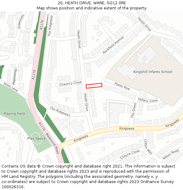 20, HEATH DRIVE, WARE, SG12 0RE: Location map and indicative extent of plot