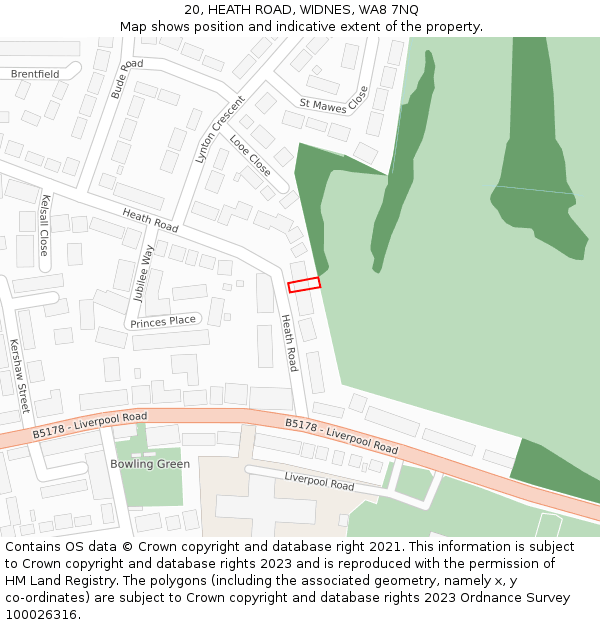 20, HEATH ROAD, WIDNES, WA8 7NQ: Location map and indicative extent of plot