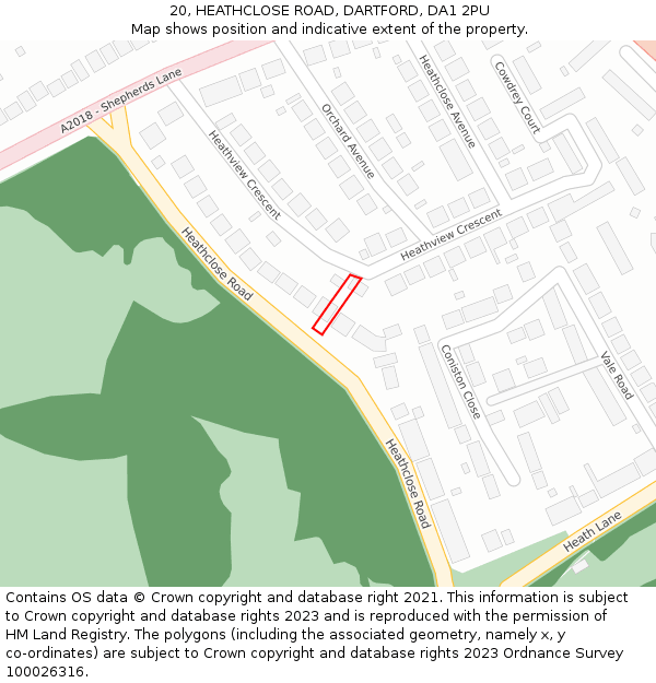 20, HEATHCLOSE ROAD, DARTFORD, DA1 2PU: Location map and indicative extent of plot