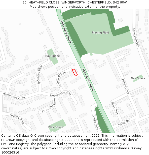 20, HEATHFIELD CLOSE, WINGERWORTH, CHESTERFIELD, S42 6RW: Location map and indicative extent of plot