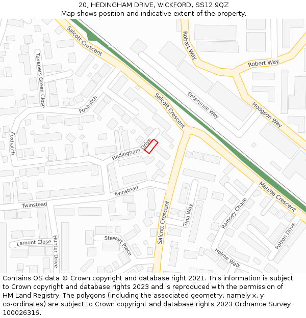 20, HEDINGHAM DRIVE, WICKFORD, SS12 9QZ: Location map and indicative extent of plot